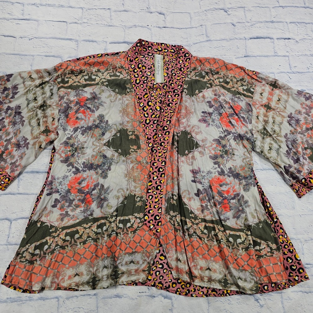 Aratta Silent Journey Kimono Cardigan Womens OS Pink Floral Leopard Mixed Print - Picture 4 of 13